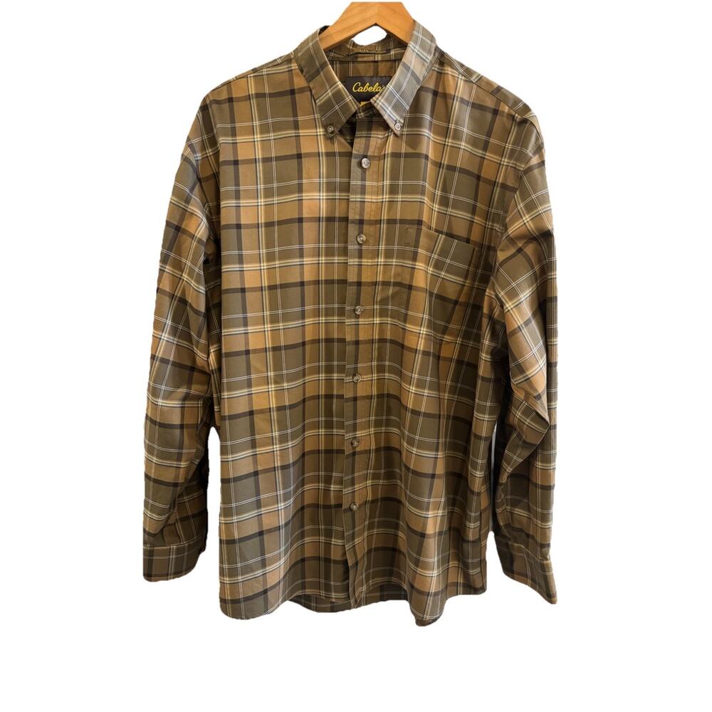Cabela’s Button Down Long Sleeve Shirt Men's 2XL Brown Plaid Wrinkle Free